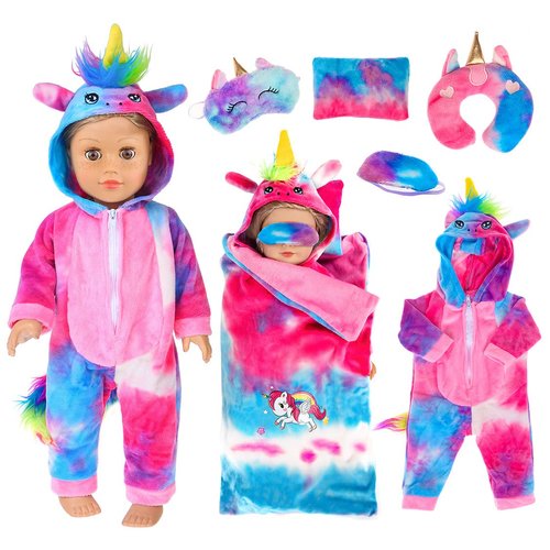 ebuddy 18 inch Doll Clothes 18 Inch Doll Accessories-Unicorn Doll Costume Colorful Tie-Dyed Pajamas Sleeping Bag Set for 18 inch Girl Doll,Most 18 Inch Dolls(No Doll)