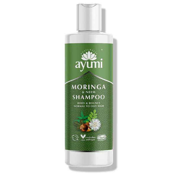 Ayumi Moringa & Neem Shampoo | Anti-Dandruff Shampoo | Tea Tree Shampoo | Bio-Active Botanical Extracts of Shikakai, Amla, Bhringaraj & Vitamin B5 | For Itchy & Oily Hair | 8.8 Fl Oz.