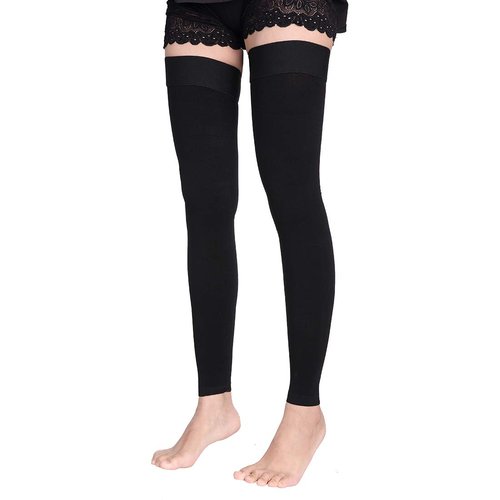 Thigh High Compression Socks Men & Women, Firm Support 20-30 mmHg Gradient Compression with Silicone Band, Closed Toe Compression Stockings for Medical, Edema, Varicose Veins.(9Black L)