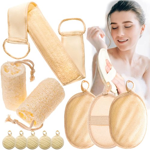 11 Packs Natural Loofah Pads Set Back Scrubber for Shower, Loofah Exfoliating Body Scrubber for Men Women, Loofah Cleanser Bath Sponges Deep Clean & Invigorate Your Skin, Face, Back