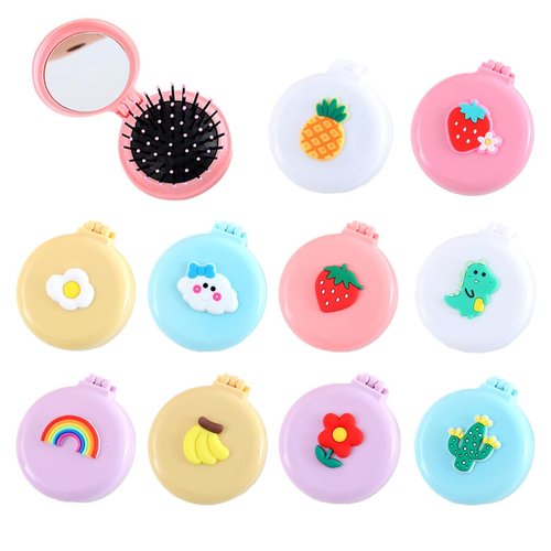 Petunny Hair Brush, 8Pcs Travel Folding Hair Comb with Mirror, Round Folding Hair Comb for Women Girls All Hair Types Resin, Compact & Portable, Random Color and Style