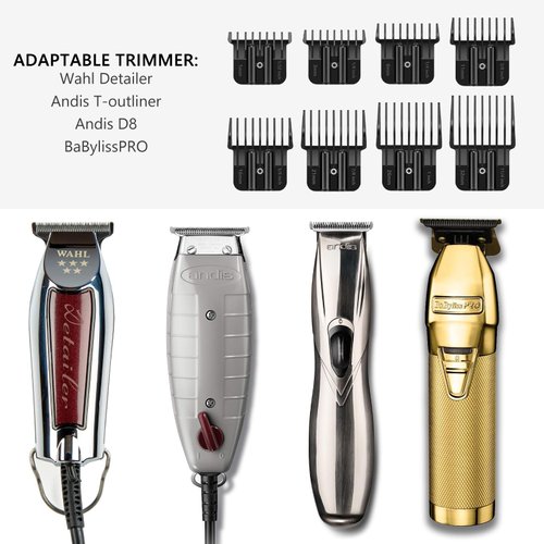 8 Pack Clipper Guards for Wahl Detailer & Andis T Outliner & BaByliss PRO, 1/32" to 11/4" Universal Hair Clipper Guards Set, Snap-on Blade Attachment Combs with Springs for Most Hair Clippers, Black