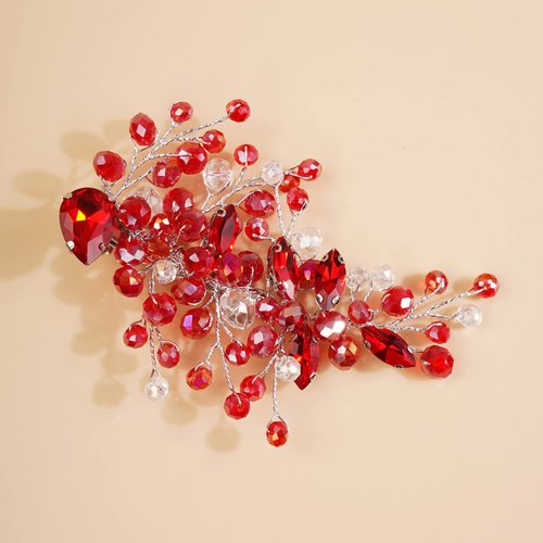 Xerling Red Crystal Bridal Headpiece Ruby Rhinestone Hair Clips for Wedding Vintage Hair Accessories for Flower Girls Brides (Red)