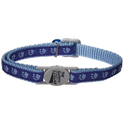 Meow Town Two-Tone Pawprint Cat Collar, 3/8-Inch, Blue