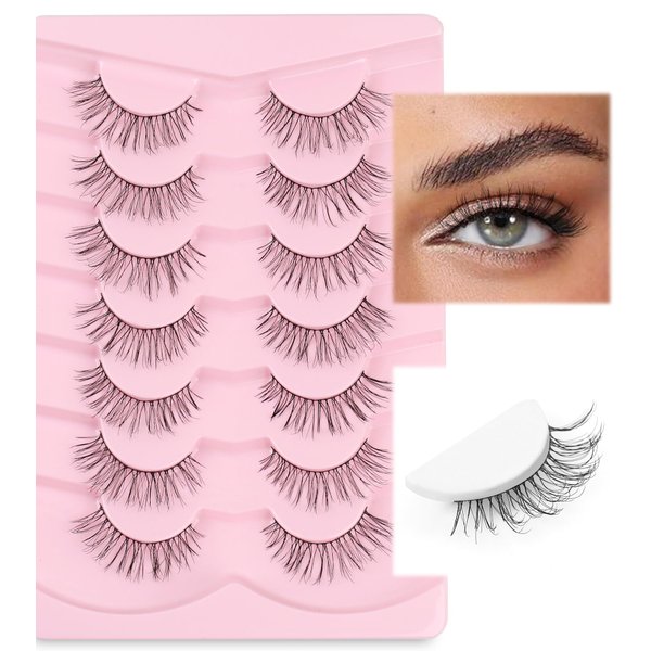 Eyelashes Natural Lashes 13mm Wispy Eyelashes Thin Memory Band False Eyelashes Natural Look Volume Strip Lashes C Curl False Lashes Pack Natural Eyelashes Fake Eyelashes 7 Pair EVENTILL