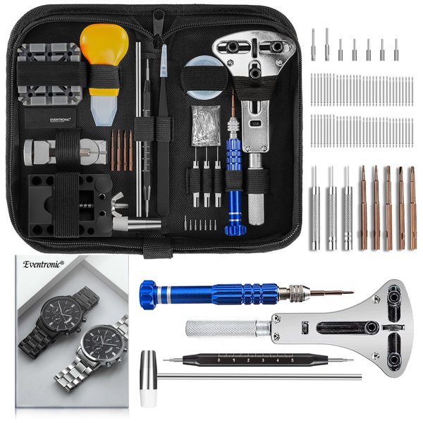 Eventronic Watch Repair Kit, Professional Watch Battery Replacement Tool, Watch Link & Back Removal Tool, Spring Bar Tool Set with Carrying Case for Christmas Gifts for Men Women