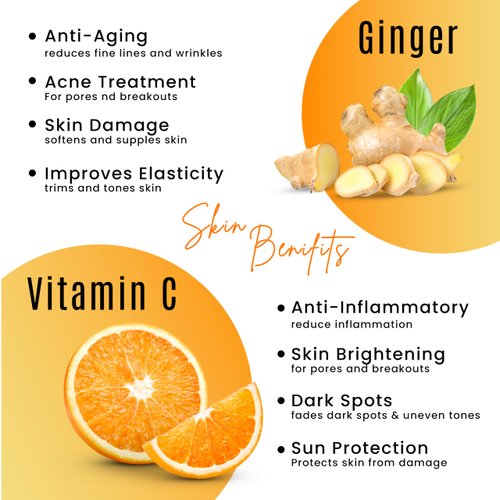 Ginger Face Serum + Vitamin C + Turmeric, Organic Acne Treatment, Clear skin Tone, Hydrate Dull & Dry Skin, Anti-Aging Facial Serum - 1 FL OZ
