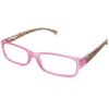 OPTX 20/20 Women's Tropic Rectangular Reading Glasses, Transparent Pink with Wooden Pattern Temples, 52 mm + 6