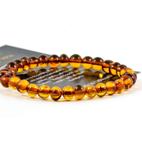 Baltic Amber Bracelet for Adults Made on Elastic Band- Natural Amber from Baltic Region, Genuine Baltic Amber (Cognac, 7.5 inch)
