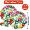 32pcs Hawaiian Luau Paper Plates 7" Disposable Tropical Luau Party Platters Hawaiian Luau Party Supplies Aloha Hawaiian Paper Plates Hawaiian Tropical Hibiscus Paper Plates for Luau Party Supplies