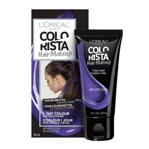 L'Oreal Paris Hair Makeup Temporary 1-Day Hair Color for Brunettes, Purple 50, 1 Fl Oz