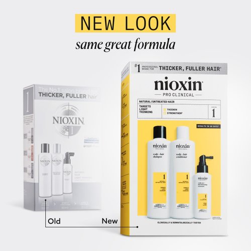 Nioxin System Kit 1, Strengthening & Thickening Hair Treatment, For Natural Hair with Light Thinning, Trial Size 1 Month Supply (Packaging May Vary)