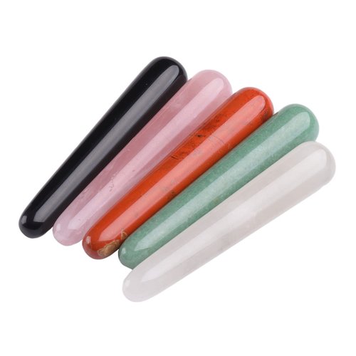JIC Gem 5 Pcs Mix Natural Crystal Gua Sha Scraping Massage Tool Massage Wand for Face Acupuncture Therapy Stick Point Treatment Reiki Healing