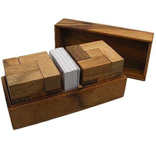 Double Soma Cube with Playing Cards - Wooden Puzzle Game Brain Teaser