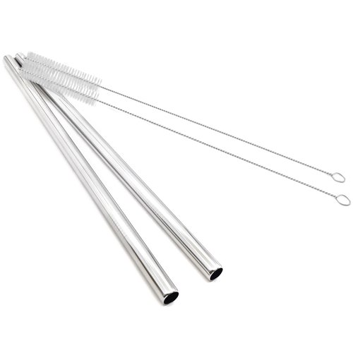 Super Big Drinking Straws Set 12" Extra Long 1/2" Extra Wide Reusable 304 Food-Grade 18/8 Stainless Steel for Frozen Drinks Boba Bubble Tea Smoothies and Shakes - Set of 2 with 2 Cleaning Brushes