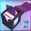 UAONO Card Deck Box with MTG Commander Display, Patented Design Card Deck Case Holds 100+ Double-Sleeved Cards, PU Leather Cards Storage Box For TCG with 2 Dividers, 1 Toploader (Black&Purple)