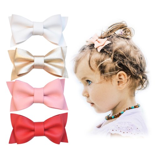 California Tot Non Slip Fully Lined Alligator Faux Leather Bow Hair Clips in Assorted Pack (Deluxe)