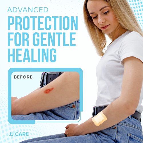 JJ CARE Silicone Foam Dressing 2x2 [Pack of 5], Silicone Bandages for Wounds, Waterproof Wound Dressing with Silicone Adhesive Border, Absorbent Bed Sore Bandages for Wound Care