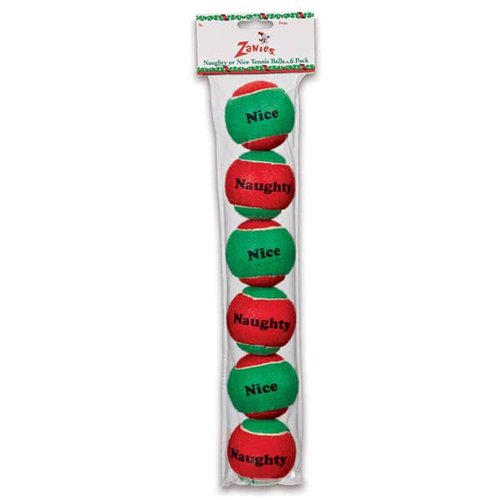 Zanies ZA0402 06 Naughty or Nice Tennis Ball Dog Toy - Pack of 6