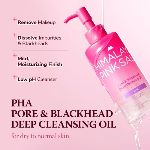 HIMALAYA PINKSALT Pore & Blackhead Deep Cleansing Oil PHA, 6.7 fl oz 2 Pack - Christmas Gifts, Stocking Stuffers, Hydrating Gentle Oil Cleanser for Dry, Sensitive Skin, Low pH Makeup Blackhead Remover