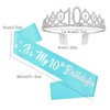 10th Birthday Decorations for Girls, Teal Glitter Birthday sash, Silver 10th Birthday Crown, Teal No.10 and Star Aluminum Foil Balloon, Happy Birthday Latex Balloons