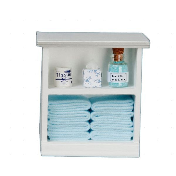 Town Square Miniatures Dolls House Miniature Furniture Small Shelf Unit & L Blue Bathroom Accessories