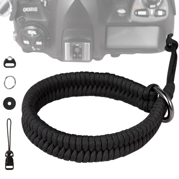 TAKHRWOD Camera Wrist Strap,1Pack Adjustable Nylon Camera Hand Strap,for GoPro,DSLR,Fuji,Canon and Mirrorless Cameras Photographers Quick Release,Paracord (Black)