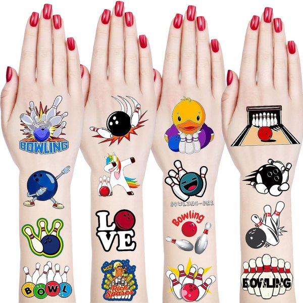 20 Sheets Bowling Temporary Tattoos Bowling Themed Birthday Party Favors Decorations Supplies for Kids Boys Girls Gifts Classroom School Prizes Rewards