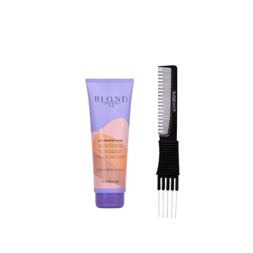 kuss Inebrya Blondesse No-Orange Mask (8.45 oz) with Teasing Comb Pack of 1, Purple