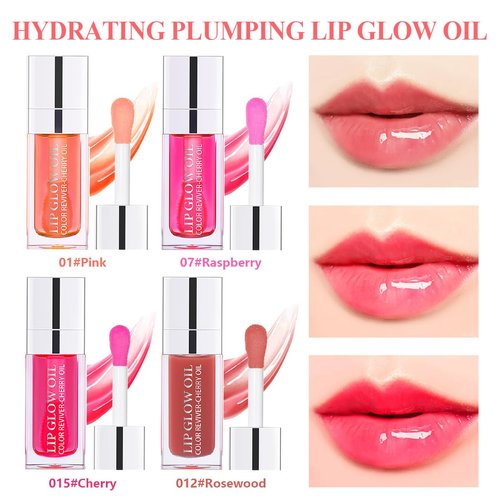 Hulyfw 2 Colors Hydrating Lip Glow Oil Plumper Gloss Moisturizing Lip Tint,Transparent Lip Oil Glossy Lip Gloss Non-sticky,Long Lasting Nourishing Care Awakening Lip Makeup (012#+015#)