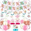 Panelee Tea Party Birthday Decorations for Women with Floral Tea Happy Birthday Banner and Floral Teapot Centerpieces Tea Hanging Swirl Tea Party Supplies for Birthday Baby Shower Wedding Decor