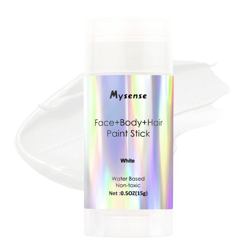 Mysense White Face Body Hair Paint Stick,Clown White Makeup,Water Based Washable Temporary Hair Color,Non-toxic Cream Body Paint for Halloween SFX Skull Zombie Vampire Cosplay Makeup,0.5oz