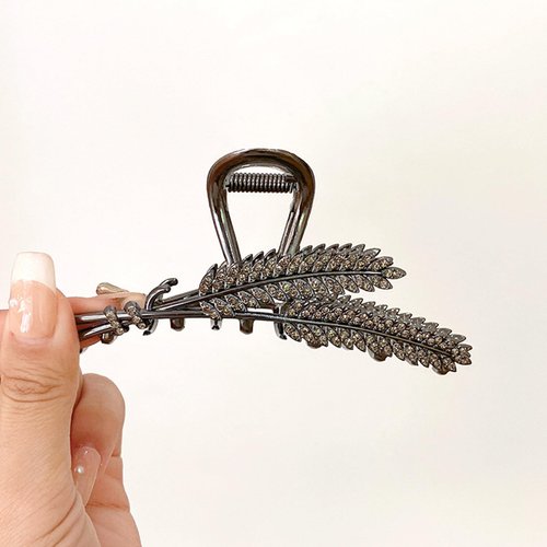 Women's alloy grab clip crystal ear of wheat Shark clip on the back of women's head, thinning thick hair disc hairpin, elegant tiara, bridal hairpin (black)