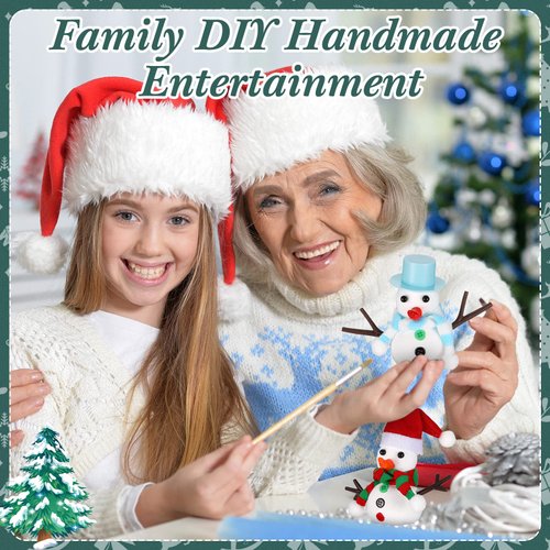 Jiuguva 9 Set Christmas Snowman Crafts Kit Build a Snowman for Kids DIY Decorating Kit Xmas Snowman Modeling Clay Hats Buttons Scarfs Foam Balls Craft Stocking Gift for Party Favors Winter Sewing