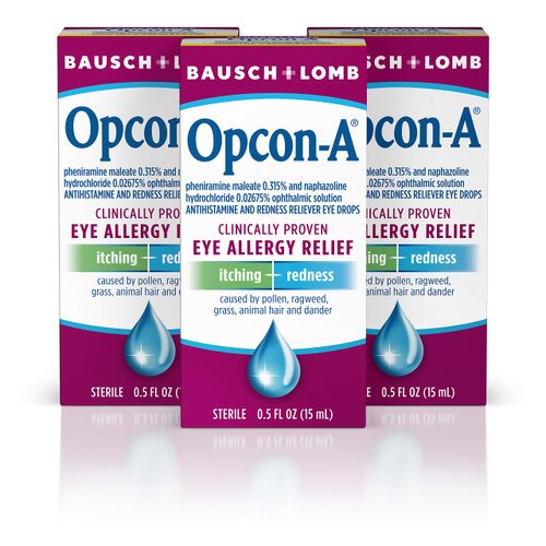 Opcon-A Allergy Eye Drops by Bausch + Lomb, for Itch and Redness Relief, Red and Itchy Eyes Antihistamine Eye Drop, Clinically Proven Treatment, 0.5 Fl Oz (Pack of 3)