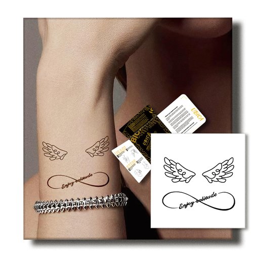 UBICA Temporary Tattoos Adult, 2 Sheets Fake Tattoos, Realistic And Long-Lasting Non-Reflective, Waterproof For 1-2 Weeks, Enjoy The Solitude Wing Tattoo 3x3in