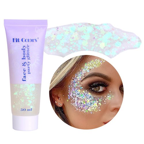 Body Glitter,Face Glitter Gel,Mermaid Sequins Liquid Self-Adhesive Glitter Gel,Chunky Glitter Eye Lip Hair Nail Festival Rave Accessories,Sparkling Body Glitter Gel for Women (White)