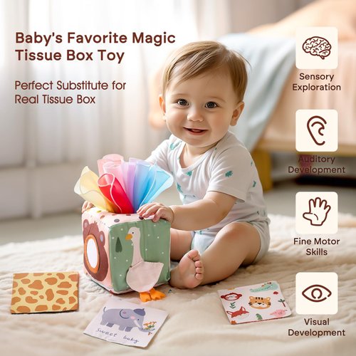 Youuys Baby Tissue Box Toy for Babies 6-12 Months - Montessori Toys Baby Tissue Box Sensory Toys for 1 Year Old - Baby Boy Girl Gifts for Babies 6 12 18 Months Old