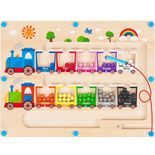 Magnetic Color and Number Maze, Toddler Toys for Ages 2-4 Girls Boys, Montessori Toys for 2 3 Year Old, Wooden Toddler Puzzles Magnets for Kids 3-5, Magnetic Board Train Learning Toys Birthday Gifts
