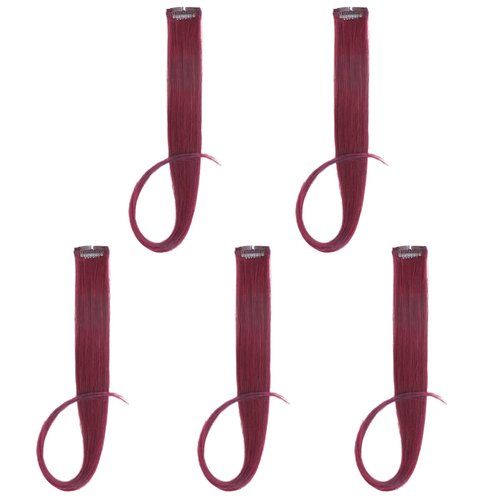 Flying Beauty burgundy hair extensions 18 Inches 5 Pcs Colored Party Highlights Straight Hair Clip in Human Hair Extensions in Multiple Colors