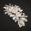 Teyglen Silver Leaf Headpiece Flower Wedding Hair Comb Bridal Rhinestone Pearl Side Comb Handmade Hair Piece Flower Hair Accessories for Women Girls (Silver)