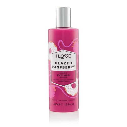 I LOVE Glazed Raspberry Scented Body Wash - Moisturizing Body Wash and Foaming Bubble Bath - Raspberry, Strawberry, and Vanilla Fragrance - 11.8 oz