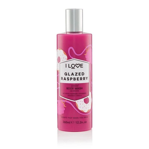 I LOVE Glazed Raspberry Scented Body Wash - Moisturizing Body Wash and Foaming Bubble Bath - Raspberry, Strawberry, and Vanilla Fragrance - 11.8 oz