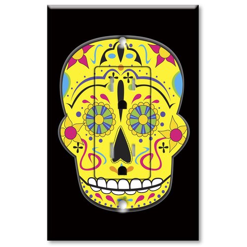 Printed Electrical Outlet with matching Wall Plate - Yellow Sugar Skull