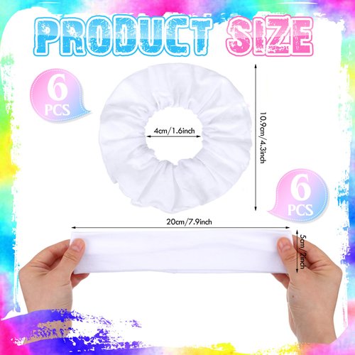 Waydress 12 Pieces Tie Dye White Scrunchies and White Stretchy Headband, Solid Scrunchies Elastic Hair Ties Cotton Soft Elastic Headbands Yoga Headband Ponytail Holder for Women Girls Hair Styling