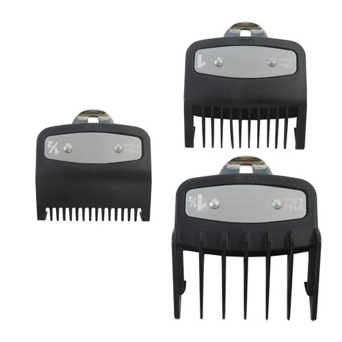 Clipper Guards for Wahl with Metal Clip- 1/16in & 1/8in & 3/16in(1.5mm, 3mm, 4.5mm), 3 PCS Premium Professional Hair Cutting Guides for Wahl, Beard Trimmer Guards Combs Attachment for Wahl (Black)