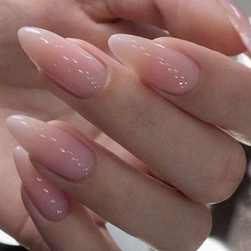 GLAMERMAID Press on Nails Medium Almond, Spring Summer Nude Glue on Gel Nails, 24Pcs Short Stiletto Acrylic False Nails Kits Reusable UV Finish Full Cover Stick on Nails for Women Gift