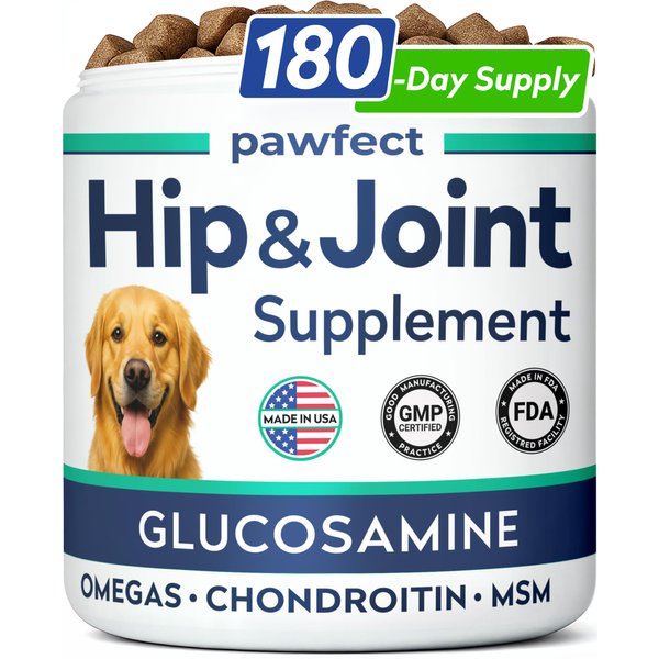 PAWFECTCHEW Advanced Hip & Joint Glucosamine Supplement for Dogs - Treats for Picky Eaters w/Chondroitin, MSM, Omega-3 - Joint Pain Relief - Chicken Liver - 180 Ct - Made in USA