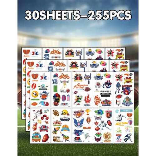 255 Pieces Football Temporary Tattoos Birthday Party Favors, Sports Themed Party Supplies Decorations Tattoos Stickers Sports Fans Cheerleaders Favors for Activity Prizes Rewards