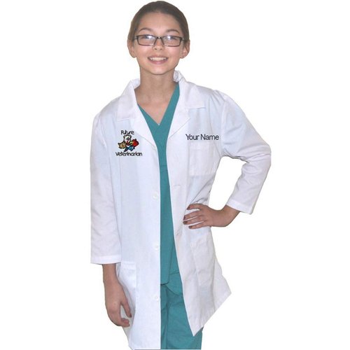 Custom Kids Veterinarian Lab Coat with Embroidered Name and Animals Embroidery Design Size 2 White